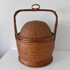 Vintage Chinese Wedding Basket, Wicker Rattan Storage with Handle