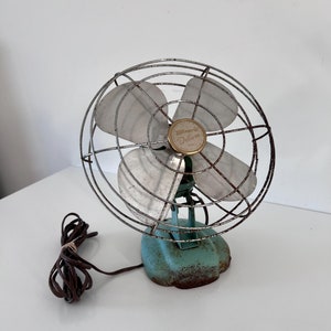 Vintage WIZARD DELUXE FAN, 4 Blade Single Speed Fan, 1930s/40s, Works! Retro Desk Fan, Compact Size Shabby Rusted Retro Fan, Deco Style Fan