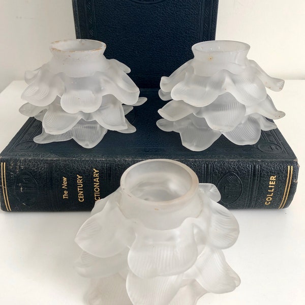 RESERVED FOR MARY Vintage Frosted Rose Petal Shade, Original Antique Skirt Petal Shades, Small Chip