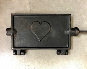 Vintage CAST IRON WAFFLE Maker, Early 1900s, Antique Iron Waffle Maker with Cast Iron Heart, Open Fire Hand Forged w Long Handles