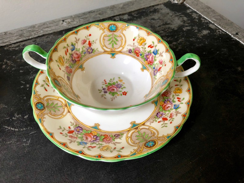 Vintage AYNSLEY REGINA SOUP Bowl and Saucer Bone China Double Etsy Canada