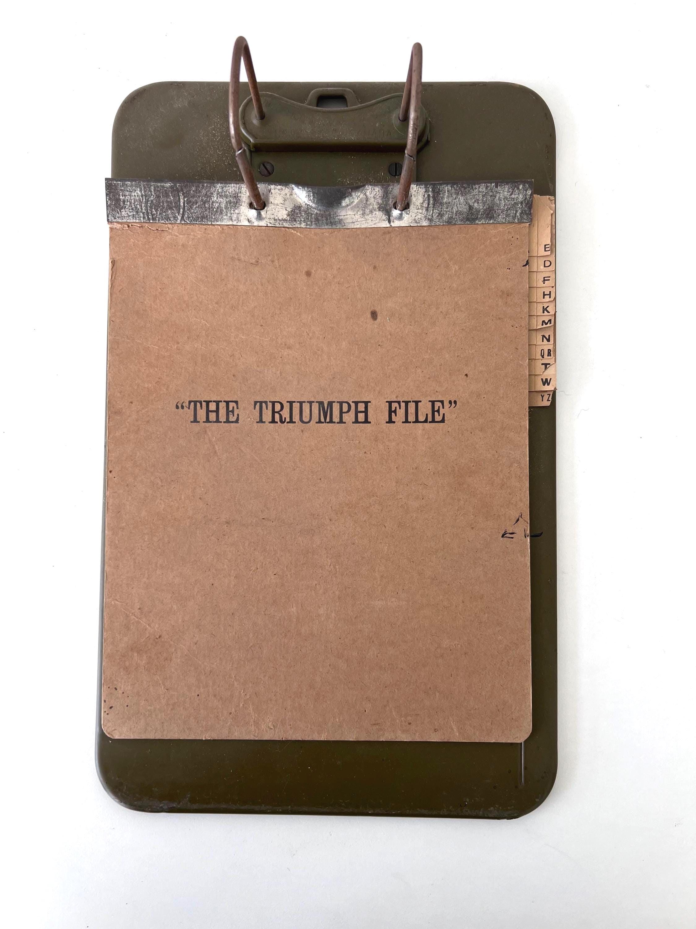 Vintage Triumph File Clipboard, 1940s Olive Green Industrial Decor