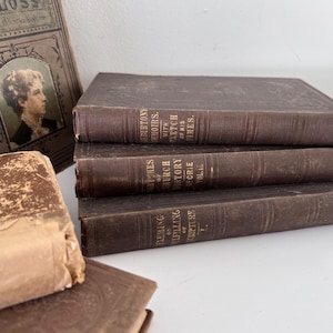 May include: A stack of four vintage hardback books with brown covers and gold lettering. The titles include "Memoirs with a Sketch of His Times", "Chronicles of the Church History", "The Secret Recrie", and "Filling Up the Scriptures".