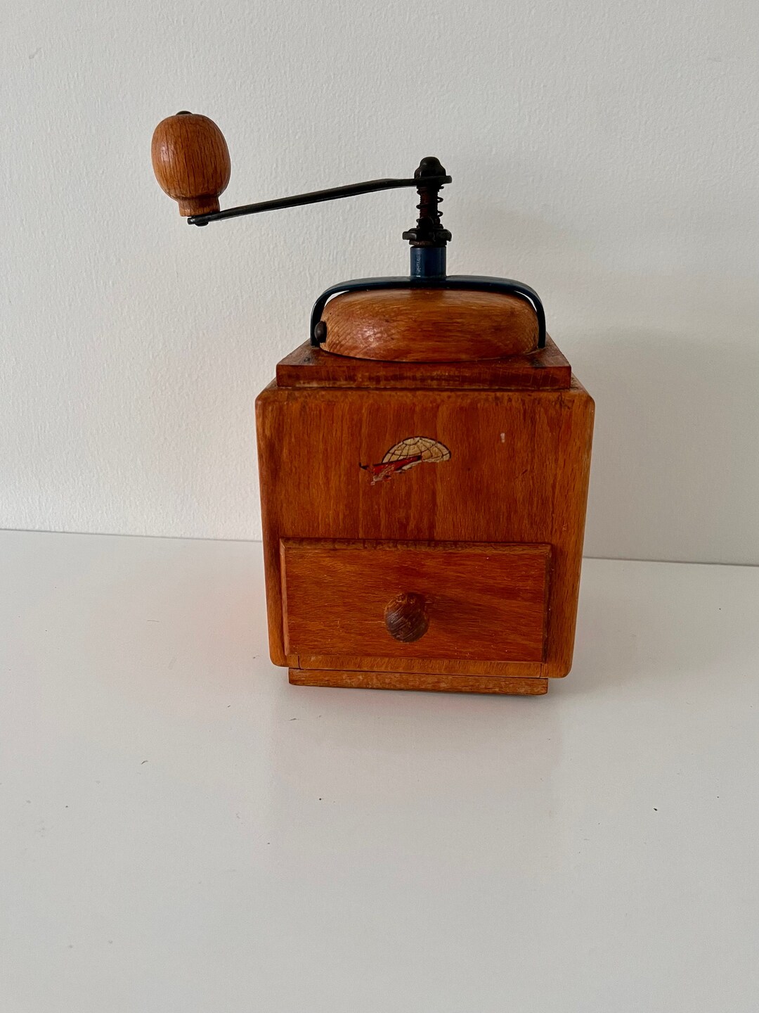 Vintage Rare LEINBROCKS IDEAL COFFEE Grinder, Hand Crank German Grinder, Wood Antique Coffee
