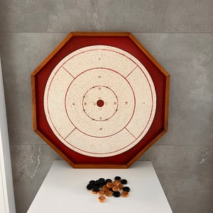 Vintage WOOD CROKINOLE BOARD w/ Game Pieces, Hand Made Hardwood Crokinole Game Board, Retro Games Room Decor, Man Cave Decor, Rec Room Decor
