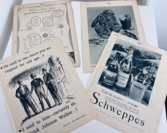 Vintage 1934 Magazine Ads: Schweppes, Johnnie Walker, Lawson Wood Ephemera