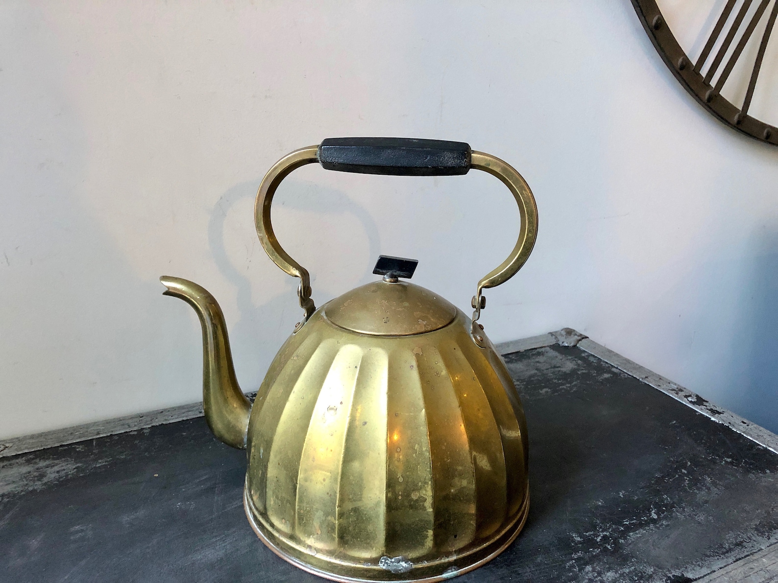 Vintage LARGE BRASS KETTLE Ribbed Antique Brass Tea Kettle W/ Etsy