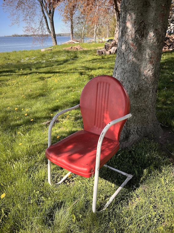 Vintage Rare METAL MOTEL CHAIR Mid century Red Metal Floating Chair Cantilevered Patio or Garden Chair Mid century Modern Rocker Chair Etsy