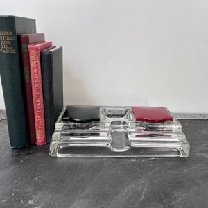 Vintage MID-Century INK WELL, Pressed Glass Double Ink Well, Glass Desk Organizer, Canadian Paragon,