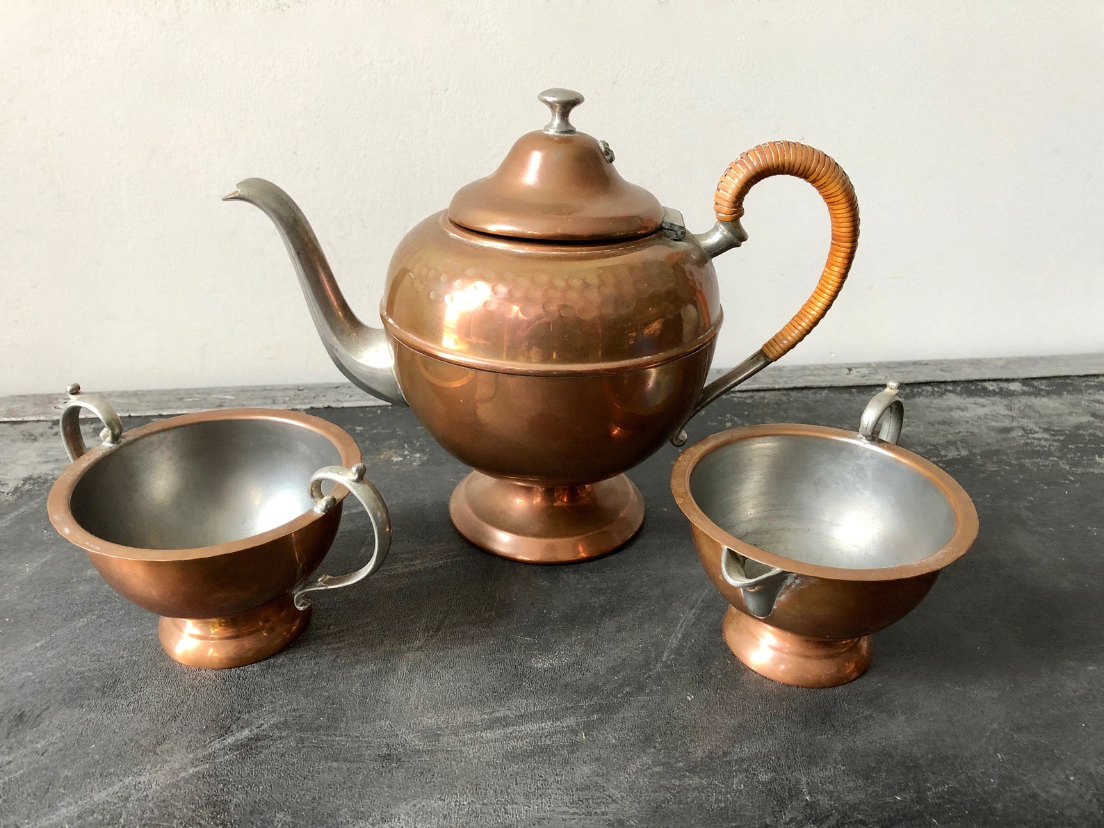 Vintage FLEMISH COPPER TEA Set Hammered Copper Tea Pot With Etsy