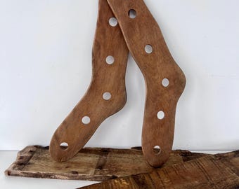 Antique Wooden Sock Stretchers: Rustic Farmhouse Laundry Decor, 22" Pair