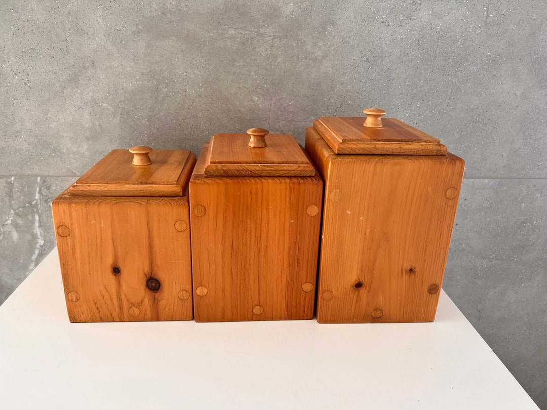 Vintage WOOD CANISTER SET 3 Piece Wooden Canister Set With Etsy