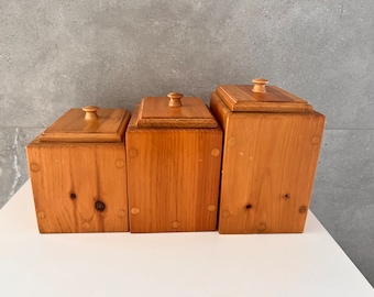 Vintage Wood Canister Set: Farmhouse Kitchen Storage, Made in Canada