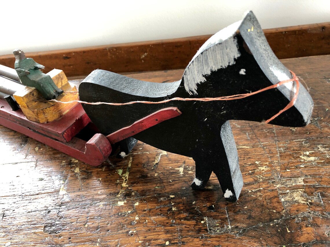 Vintage FOLK ART HORSE & Sled Quebec Carved Wood Folk Art Etsy Canada