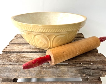 Gran bol antiguo para mezclar, década de 1930, T.G. Green Gripstand, cerámica inglesa amarilla de estilo rústico.