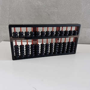 Vintage ABACUS, BLACK WOOD Abacus with Brass Trim & Bamboo Rods, 1960s Wall Decor, Counting Frame, Wood Asian Abacus, Retro Office Hong Kong