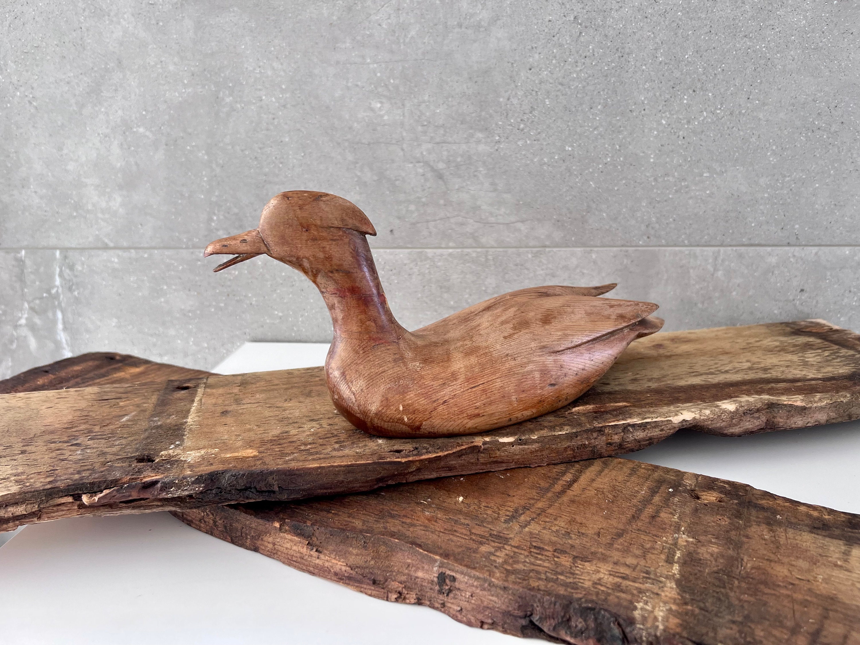 Ancien Leurre Canard Colvert En Bois Sculpté Main - Sans Tête - USA