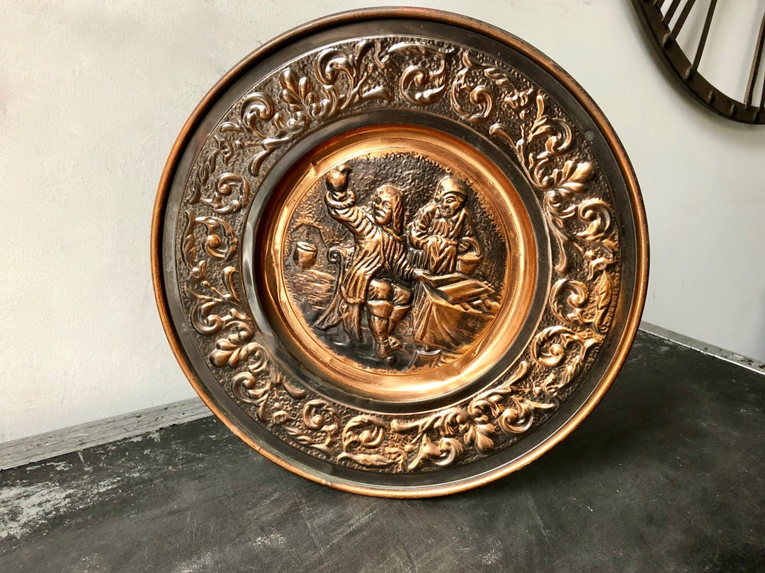 Vintage Hammered Copper Wall Plate: 11-inch Repousse, Old World