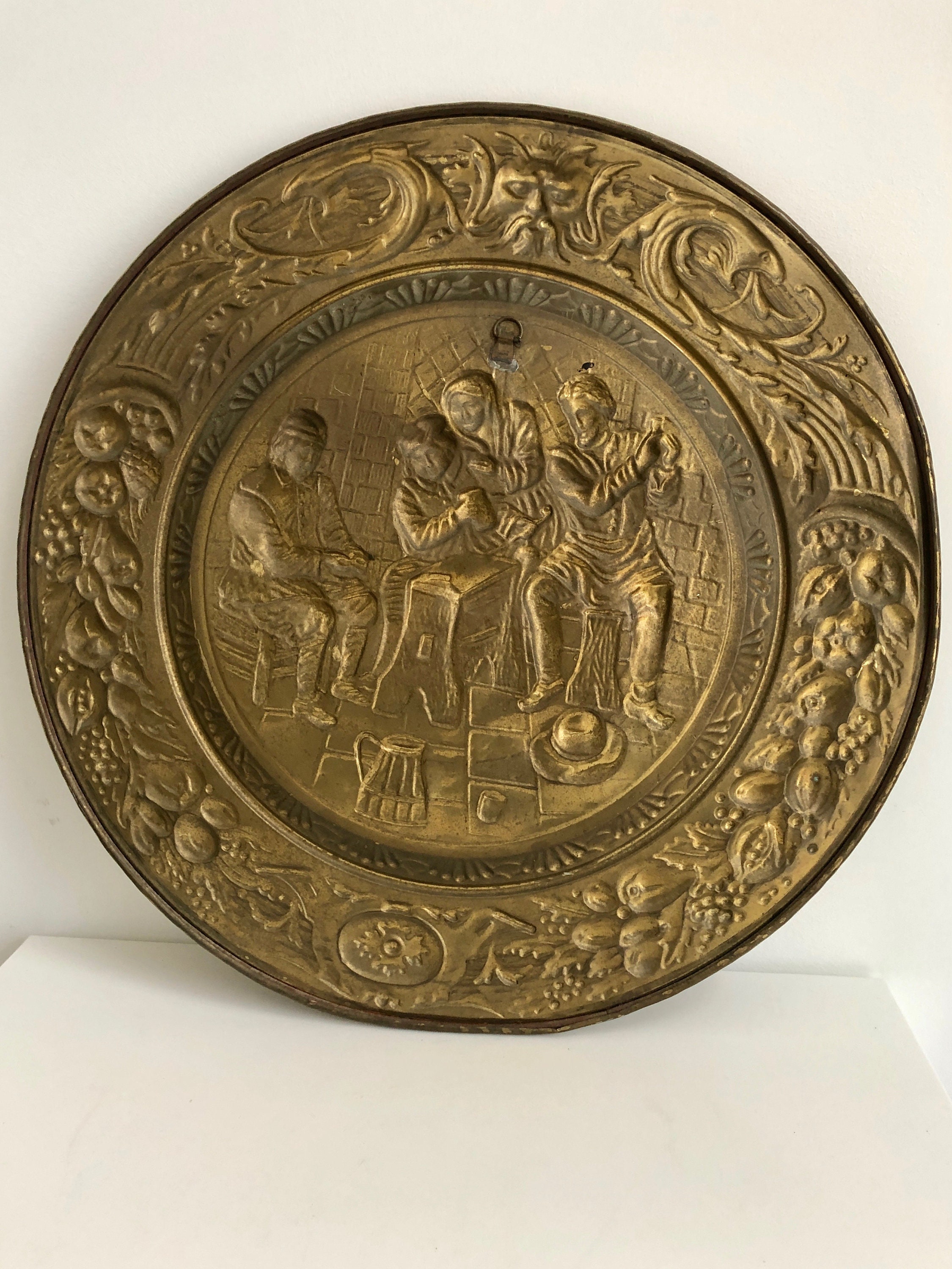 Details about   Antique Round Ornate Brass Filigree Plate 9 3/8" Diameter Heavy 