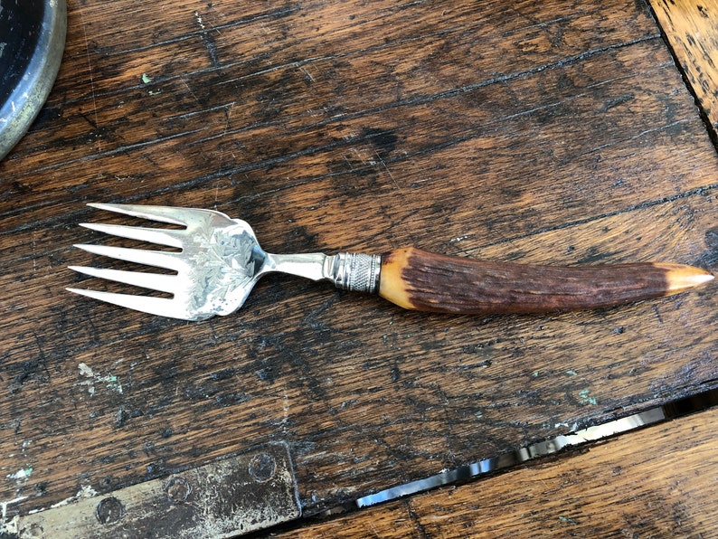 Vintage fish server set bone antler handles hand engraved etsy