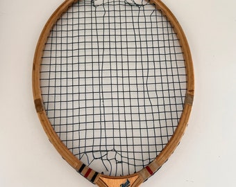 Raquette de badminton Dunlop Blue Flash vintage des années 1930 avec presse à bois S. Flower - France