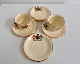 Vintage Royal Winton Grimwades Tea Cups & Saucers: Canada Coat of Arms