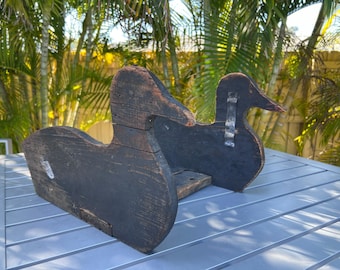 Vintage Double Duck Decoy: Primitive Hand Carved Wood, Rustic Cabin Decor