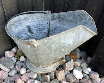 Vintage COAL SCUTTLE, Galvanized Metal Coal Bucket With