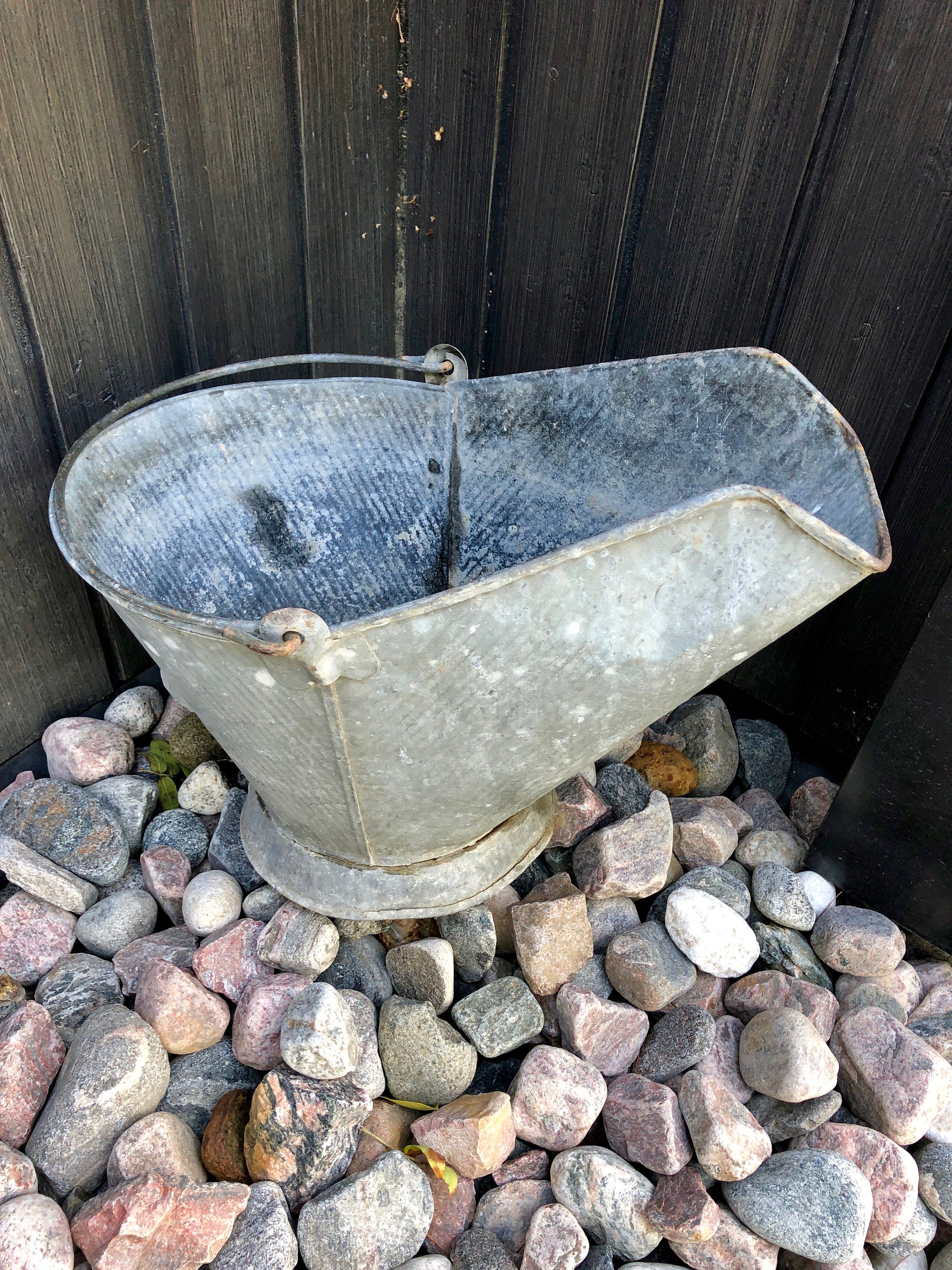 Vintage COAL SCUTTLE, Galvanized Metal Coal Bucket With