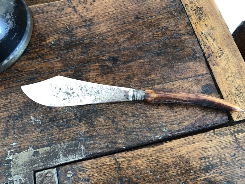 Vintage fish server set bone antler handles hand engraved etsy