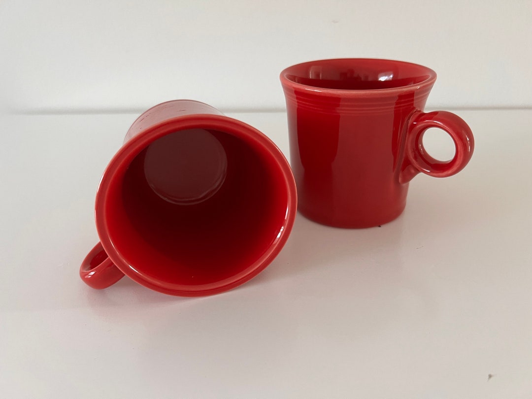 Vintage RED FIESTA MUGS, Loop Handle Fiesta Cups, Pair 2 of Red Coffee