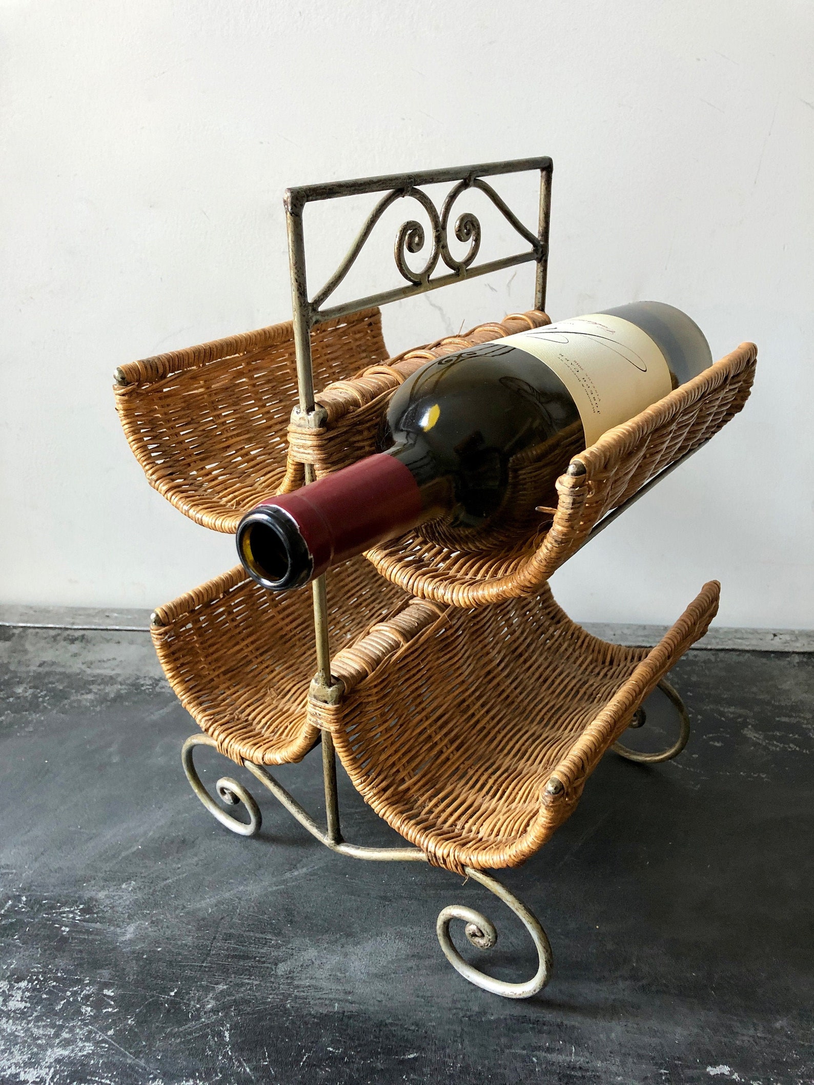 Vintage WICKER WINE CADDY 4 Bottle Wicker / Rattan Wine Rack Etsy