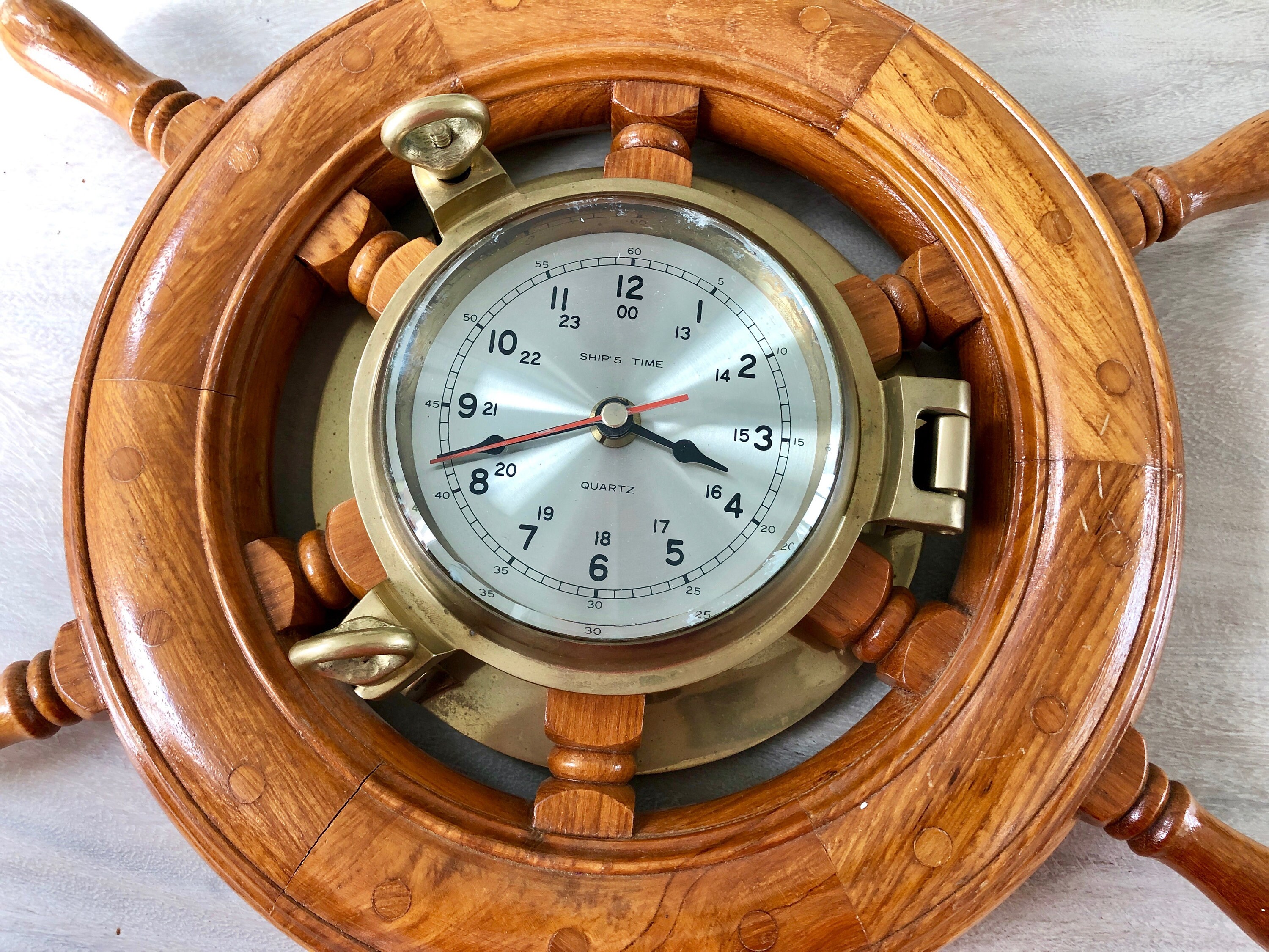 Vintage LARGE SHIP'S CLOCK, Ship's Time Quartz Wall Clock, Brass