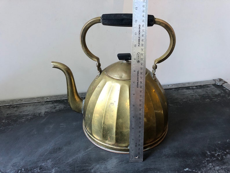 Vintage LARGE BRASS KETTLE Ribbed Antique Brass Tea Kettle W/ Etsy