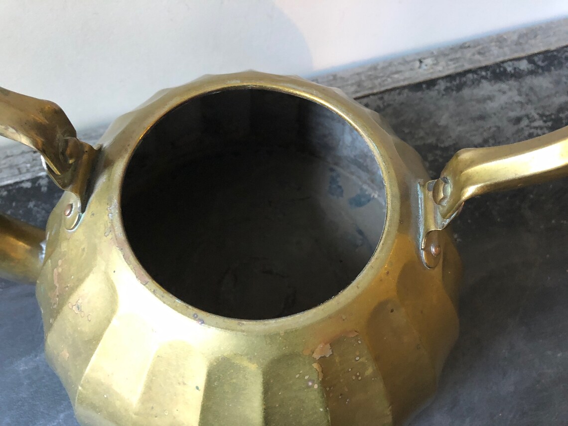 Vintage LARGE BRASS KETTLE Ribbed Antique Brass Tea Kettle W/ Etsy