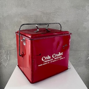 Vintage 1950s RETRO COLA COOLER, Red Metal Soft Drink Cooler, Fiberglass Insulated, Mid-Century Decor, Made In U.S.A., Vintage Ice Chest