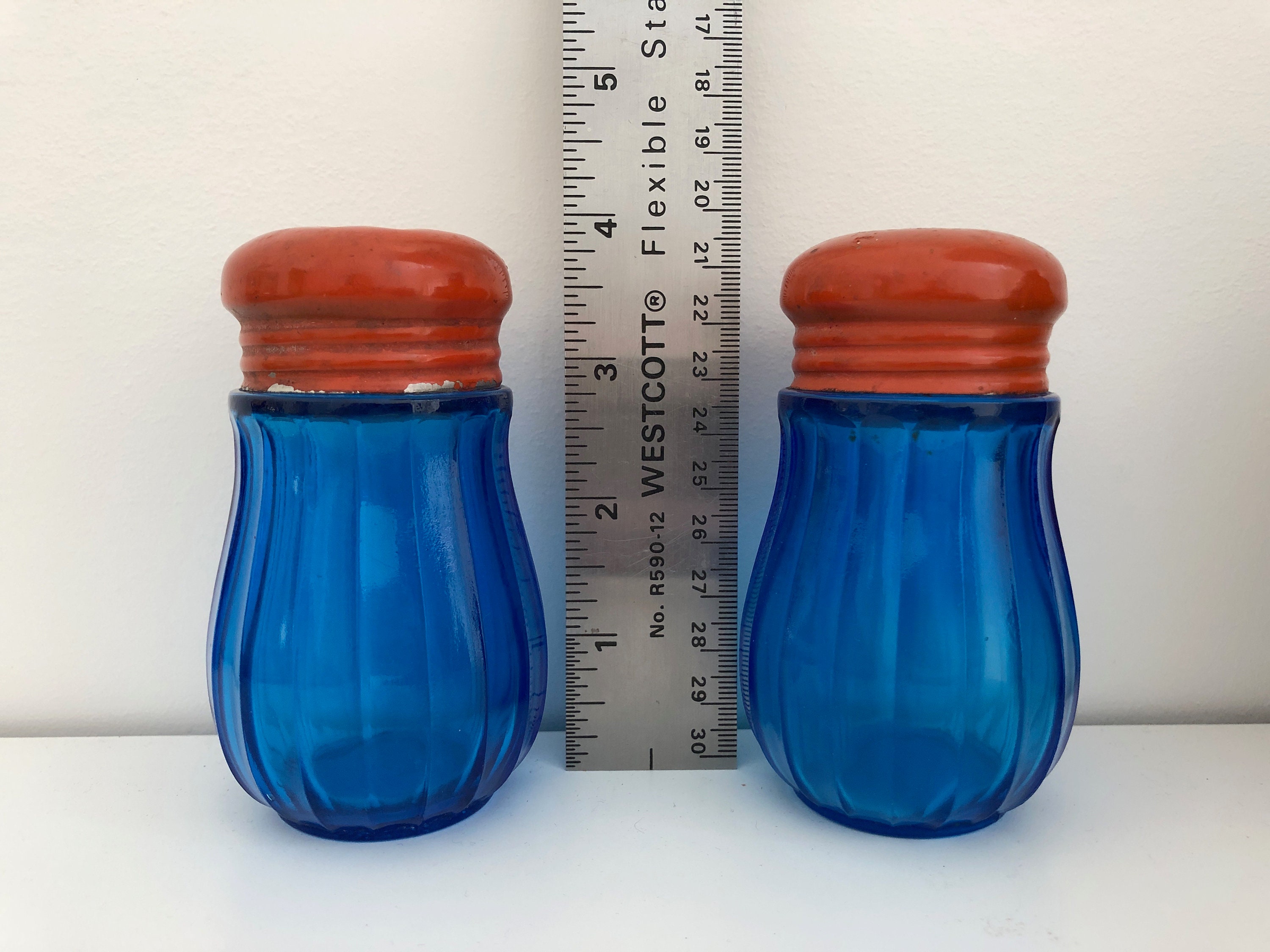 Blue glass salt on sale and pepper shakers