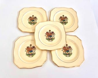 Vintage Royal Winton Dessert Plates: Coat of Arms Canada, Set of 5