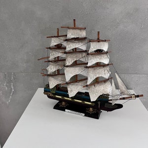 Vintage Tall Ship Constitution Replica: Wood & Canvas Sails, Nautical Decor