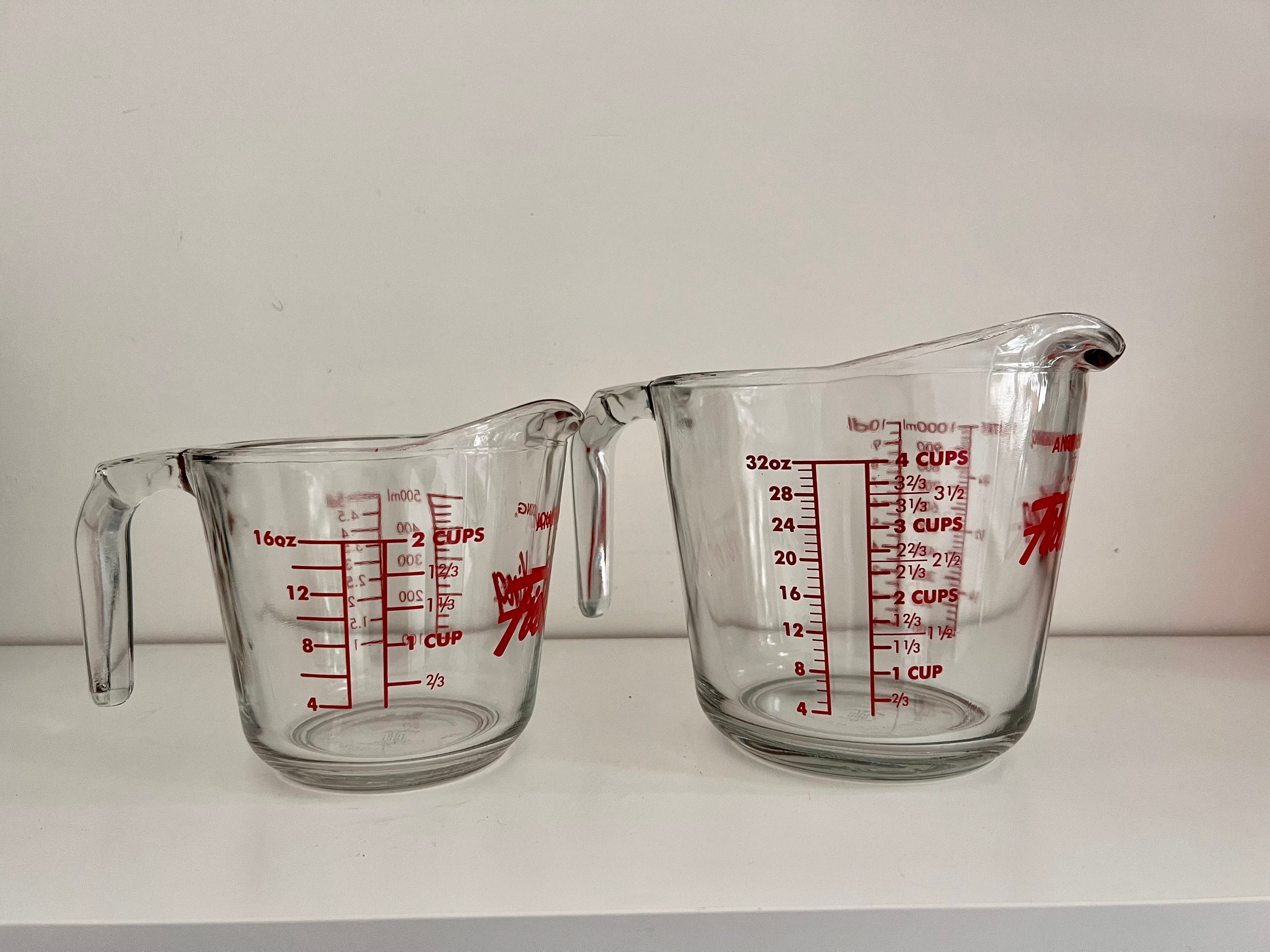 LARGE Anchor Hocking Glass Measuring Cup 4 Cups 32 Oz. Red Logo