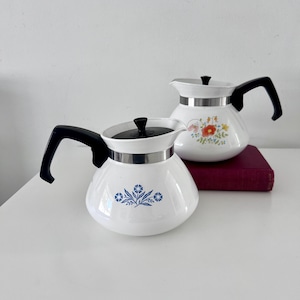 Vintage Corning Ware Teapot: 6-Cup, Blue Cornflower or Wildflowers
