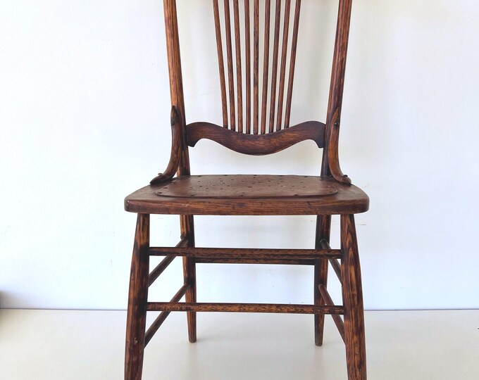 Rustic Spindle Chair Antique TIGER OAK SPINDLE Back Chair, 1900s Pressed Back Accent Chair ...
