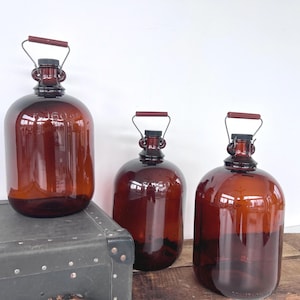 Vintage Huge! 160 oz AMBER GLASS JUG with Bail Handle, Rustic Canadian Apothecary Bottle, Industrial Lab Glass, Farmhouse Cottagecore Décor