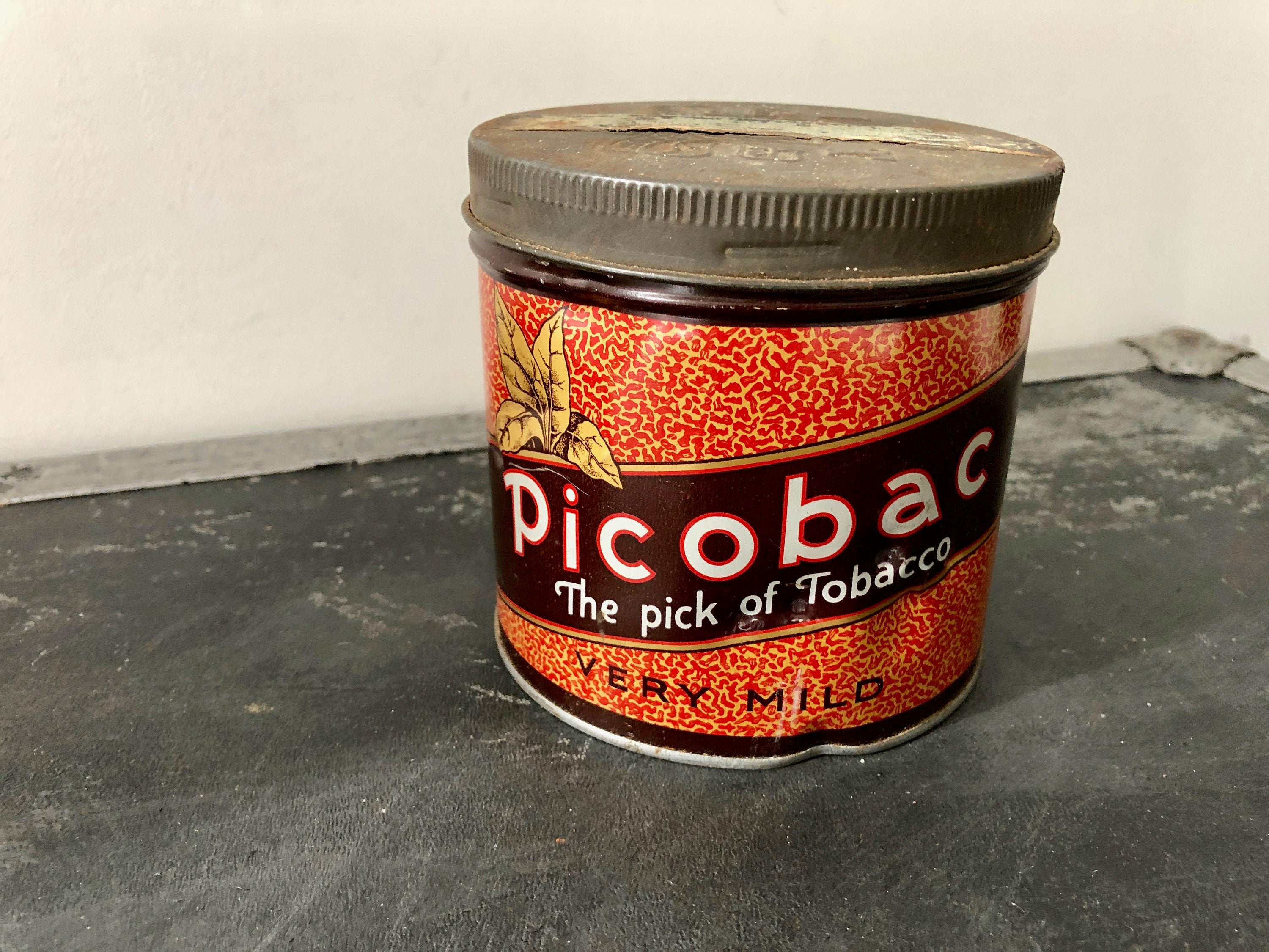 picobac tobacco tin Vintage PICOBAC TOBACCO TIN, Imperial Tobacco, Canada, Cigarette & Pipe  Tobacco, Rustic Antique 1940s Tin