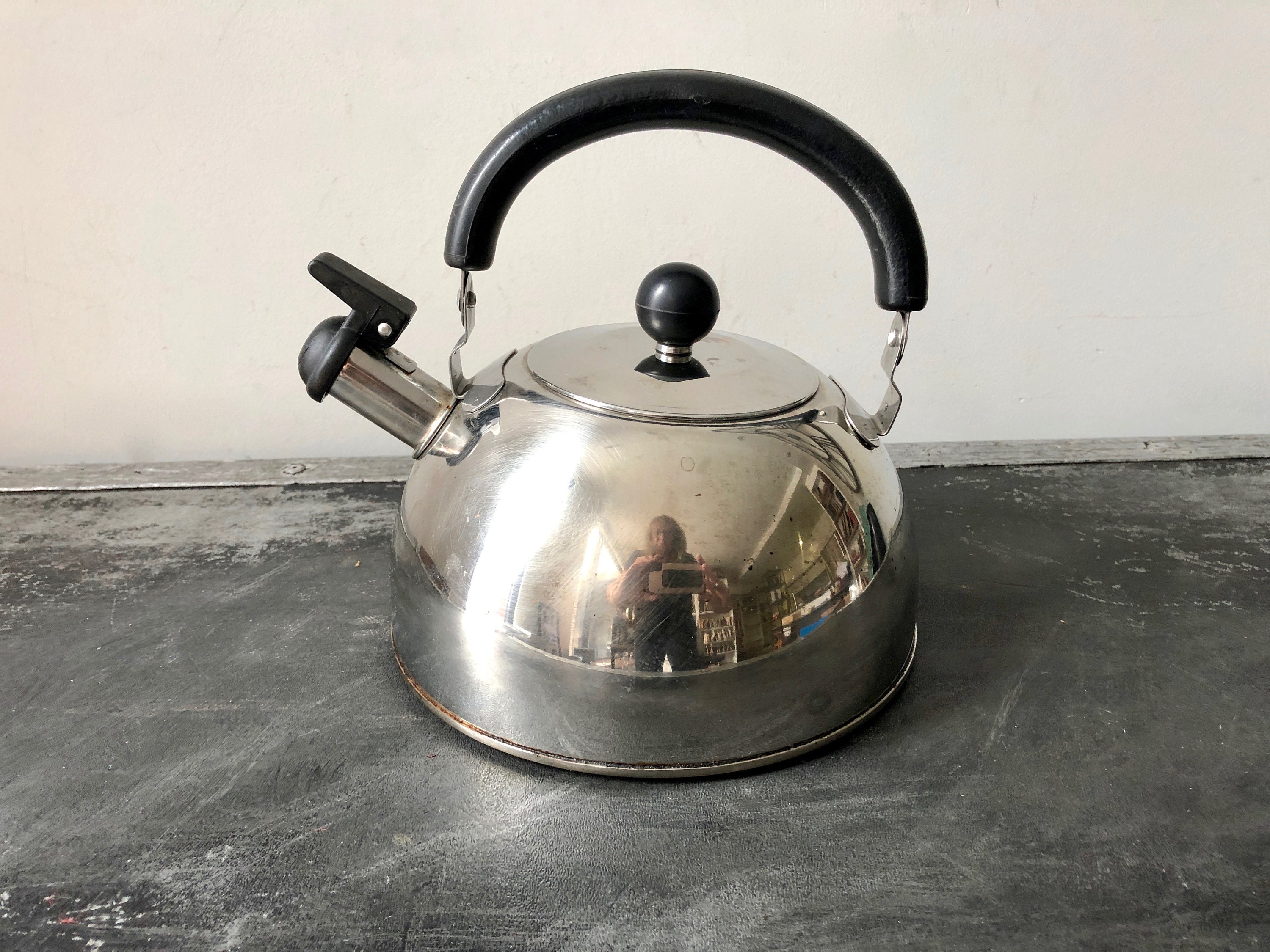 Vintage 1980s WHISTLING TEA KETTLE, Stainless 6 Cup Tea Kettle