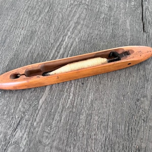 Vintage WOOD WEAVING SHUTTLE, Thomas Dawson Ltd No. 10-36, &quot;Boat&quot; Style Shuttle 1940s Textile Weaving Mill Equipment, Shuttle Tool w/ Bobbin