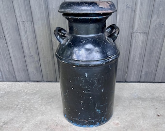 Antique Black Milk Can, Citizen's Dairy, Farmhouse Porch Decor (25.5 Inch)