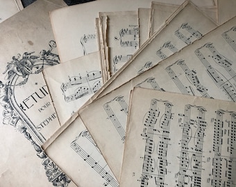 Vintage ANTIQUE MUSIC PAGES Kit, 25 Vintage Music Pages, Old Sheet Music, Junk Journal Scrapbooking, Music Ephemera, Holiday Projects