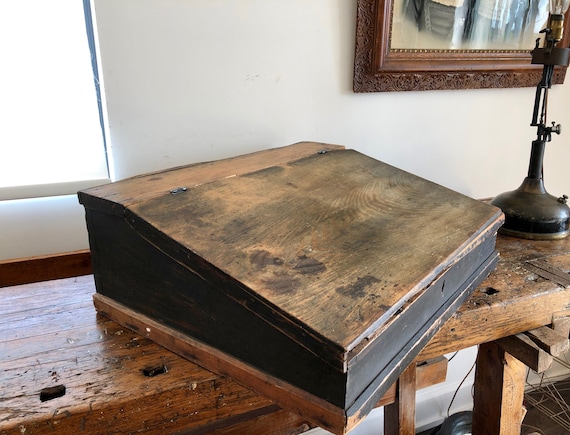 Vintage Slope Front Desk Antique Slant Top Clerk S Desk Etsy