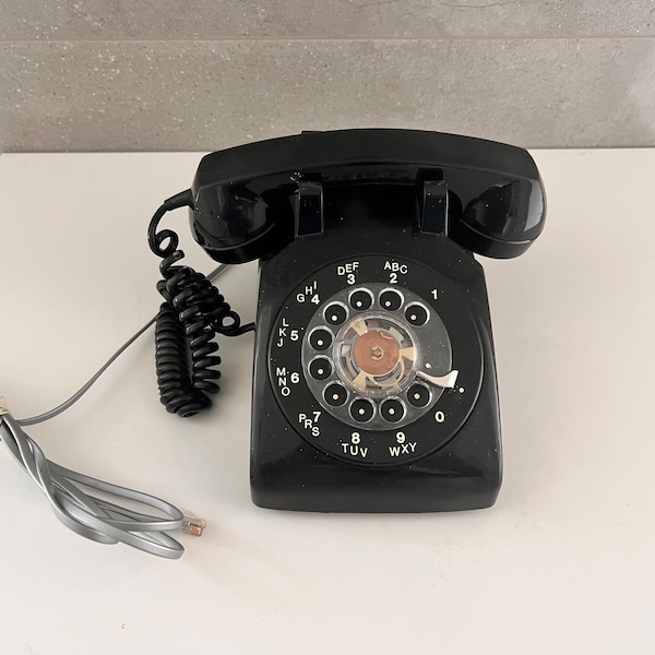 Vintage 1960s BLACK ROTARY TELEPHONE, Northern Telecom, Made in U.S.A., Rotary Phone, Mad Men, Mid Century Black Bakelite Retro Desk Phone